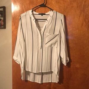 White with black striped blouse